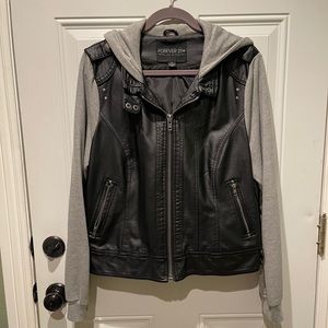 Forever 21 Faux Leather hoodie Jacket